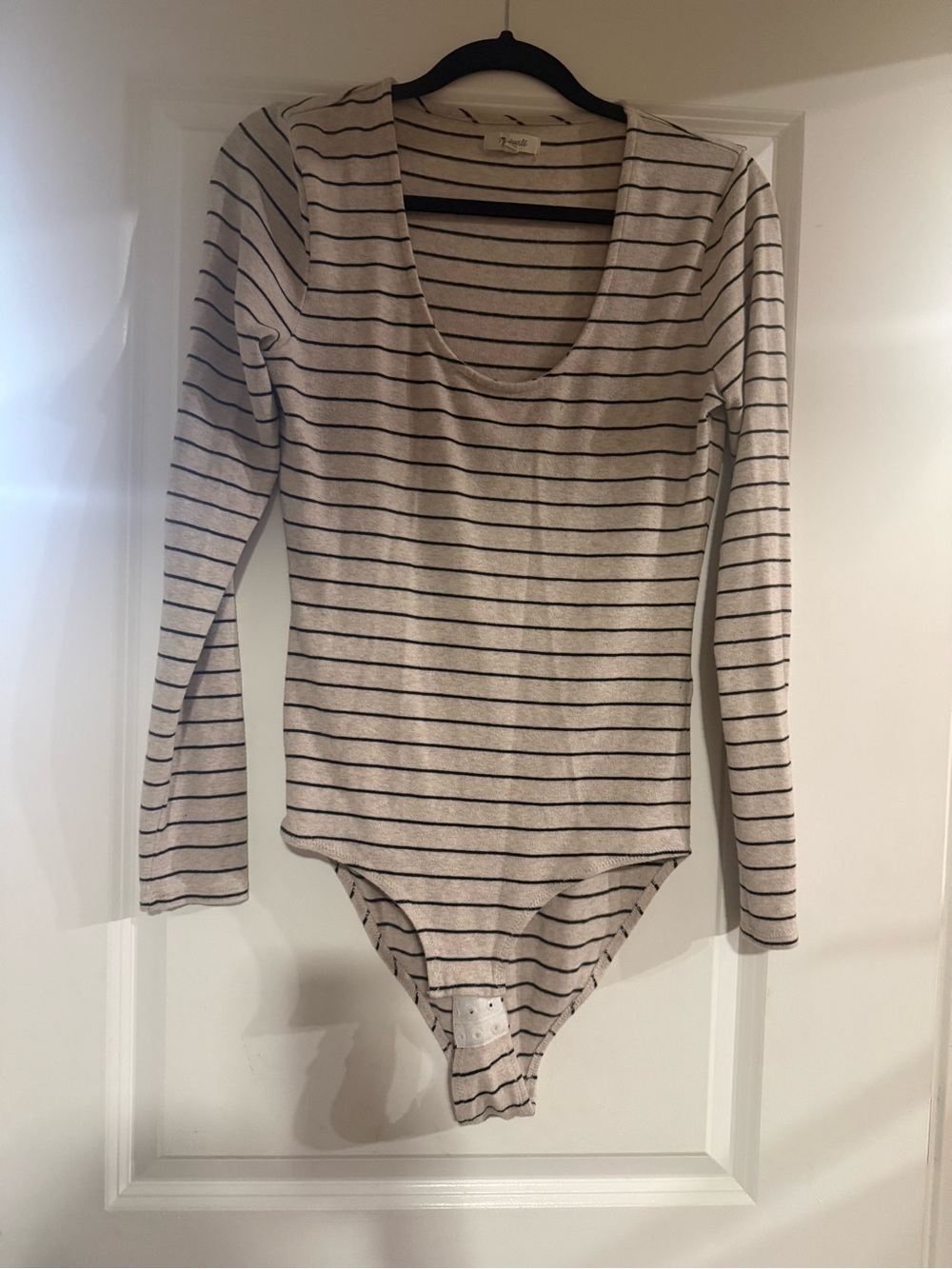 Striped Scoop Neck Long-Sleeve Bodysuit - Cream/Black